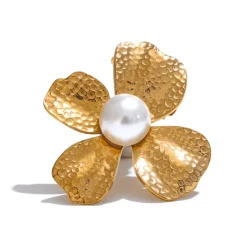 Anna K Jewelry - Brosch Blomma Pärla Guld