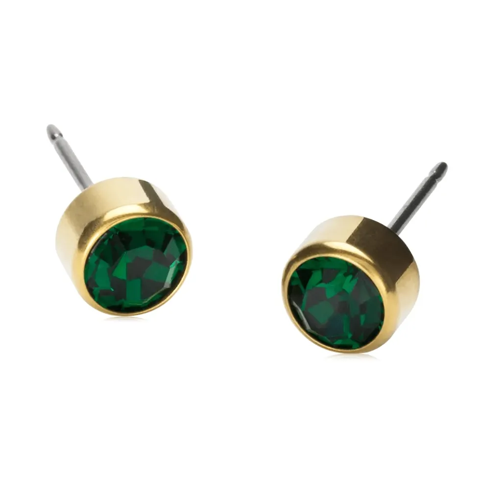 Blomdahl - Örhängen Bezel Titan Guld Grön