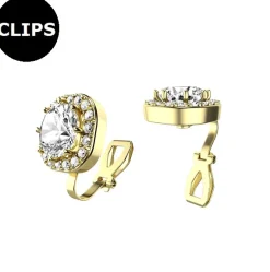 Clipsörhängen - Stål Halo CZ Guld