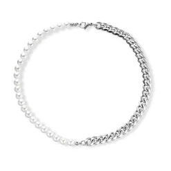 Eron - Halsband Pärlor Kedja Vitt