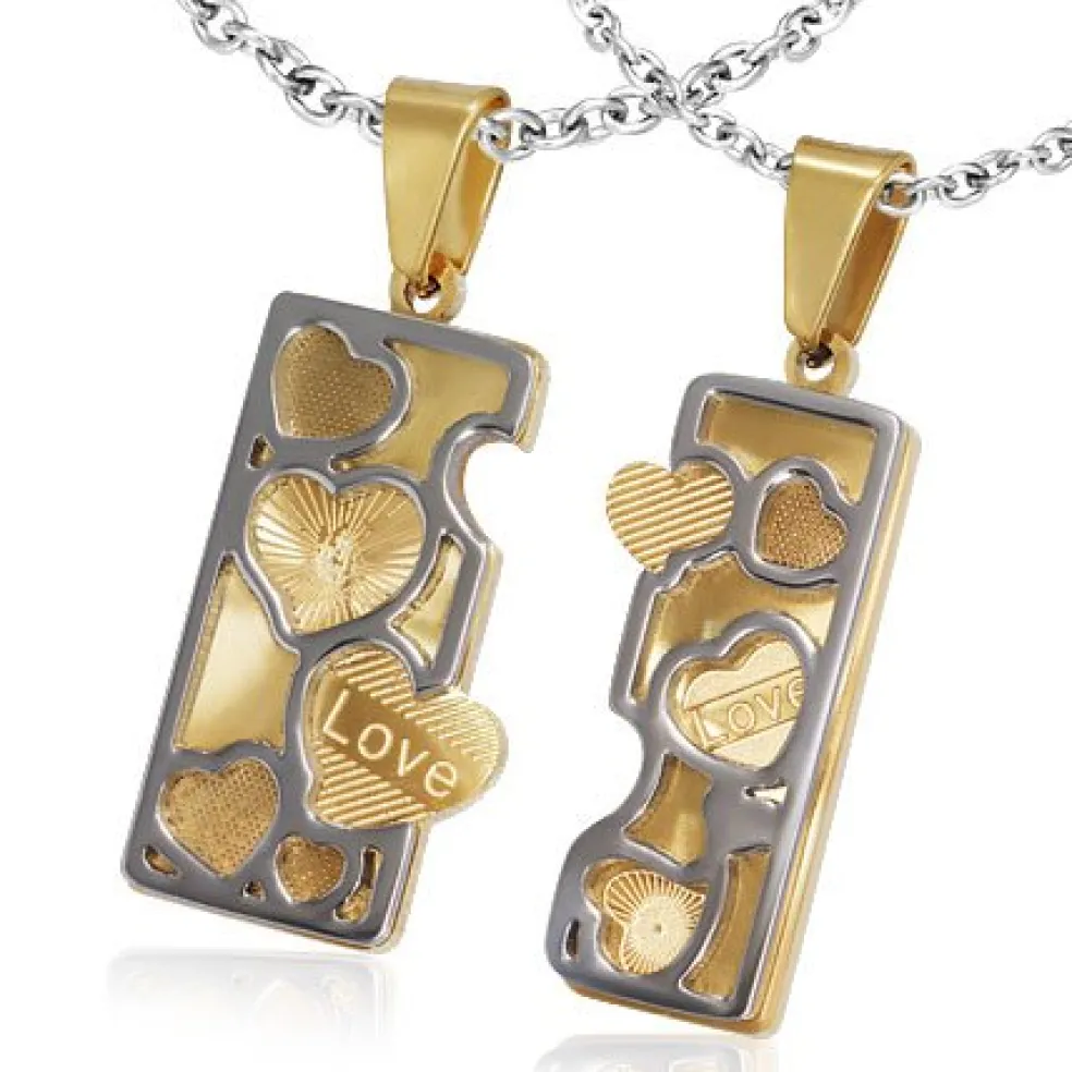 Love Words Jewellery - Parsmycken Halsband 2st Guldhjärtan