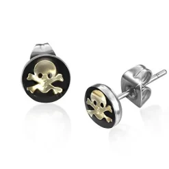 Stålörhängen - Emalj Pirat Guld