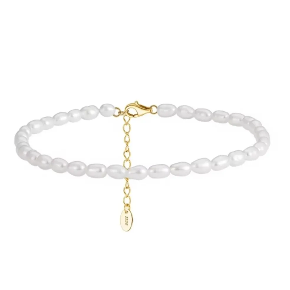 The Botilda - Fotlänk Natural Pearl Guld