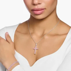 Thomas Sabo - Berlock Kors Pave Silver Rosa