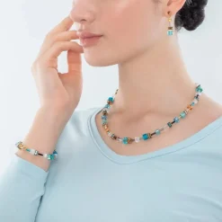 Coeur De Lion - Halsband Geocube Iconic Turquoise Guld