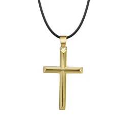 Highnose 925 - Halsband Läder Kors Plain Guld
