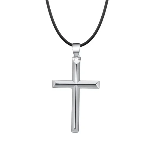 Highnose 925 - Halsband Läder Kors Plain Silver